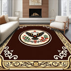 Rich Brown Emblem Bordered Rug