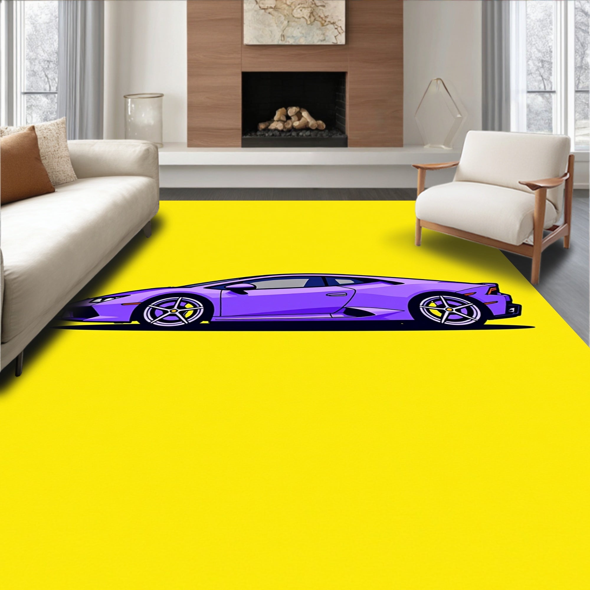 Vibrant Purple Sports Car Pop Art Rug
