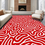Bold Red White Abstract Swirl Rug