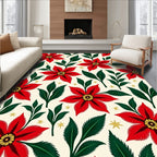 Rich Red Poinsettia Floral Garden Rug