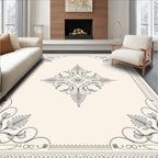 Ornate Black and White Floral Medallion Rug