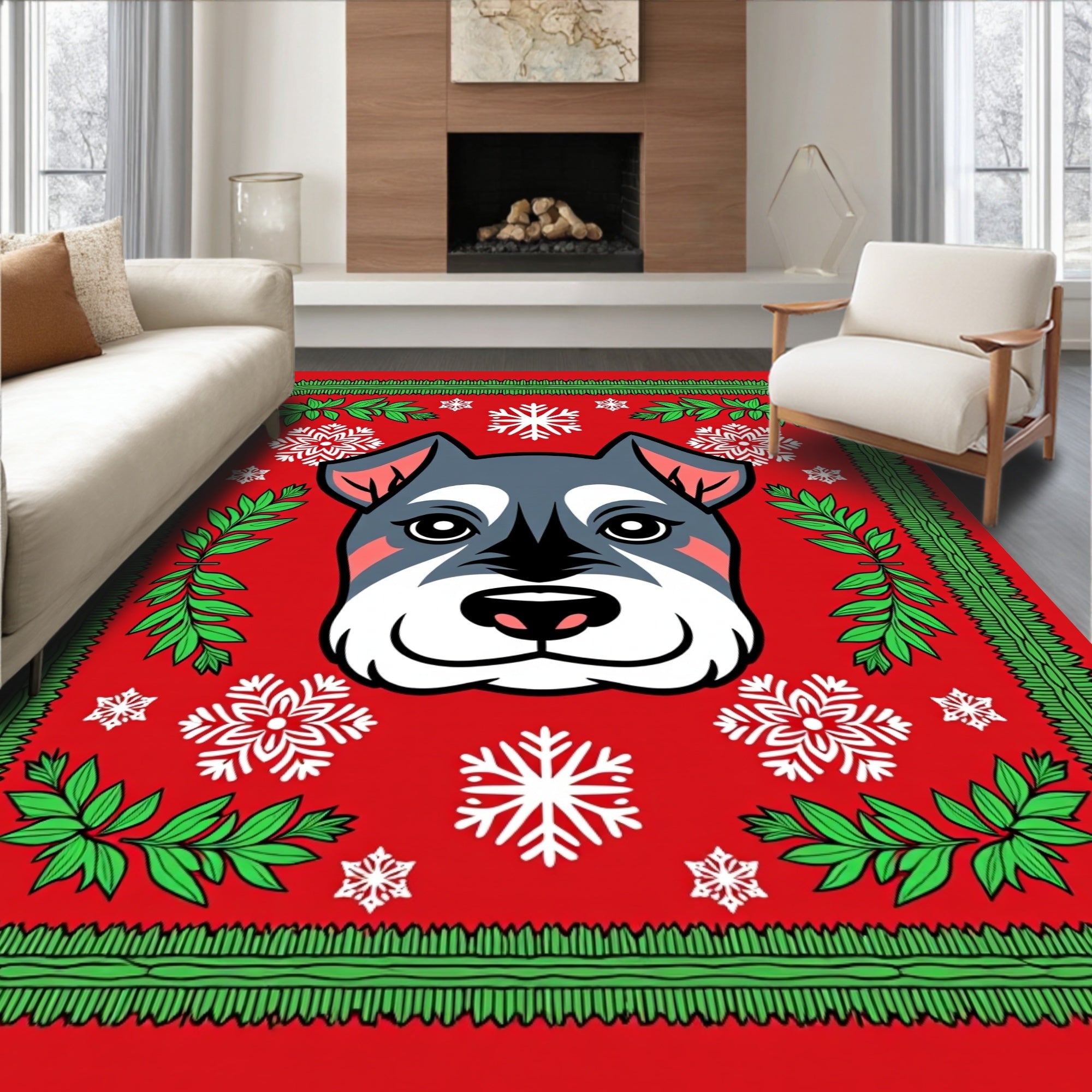 Festive Dog Snowflake Festive Holiday Rug