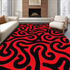 Bold Red Black Swirl Abstract Line Rug