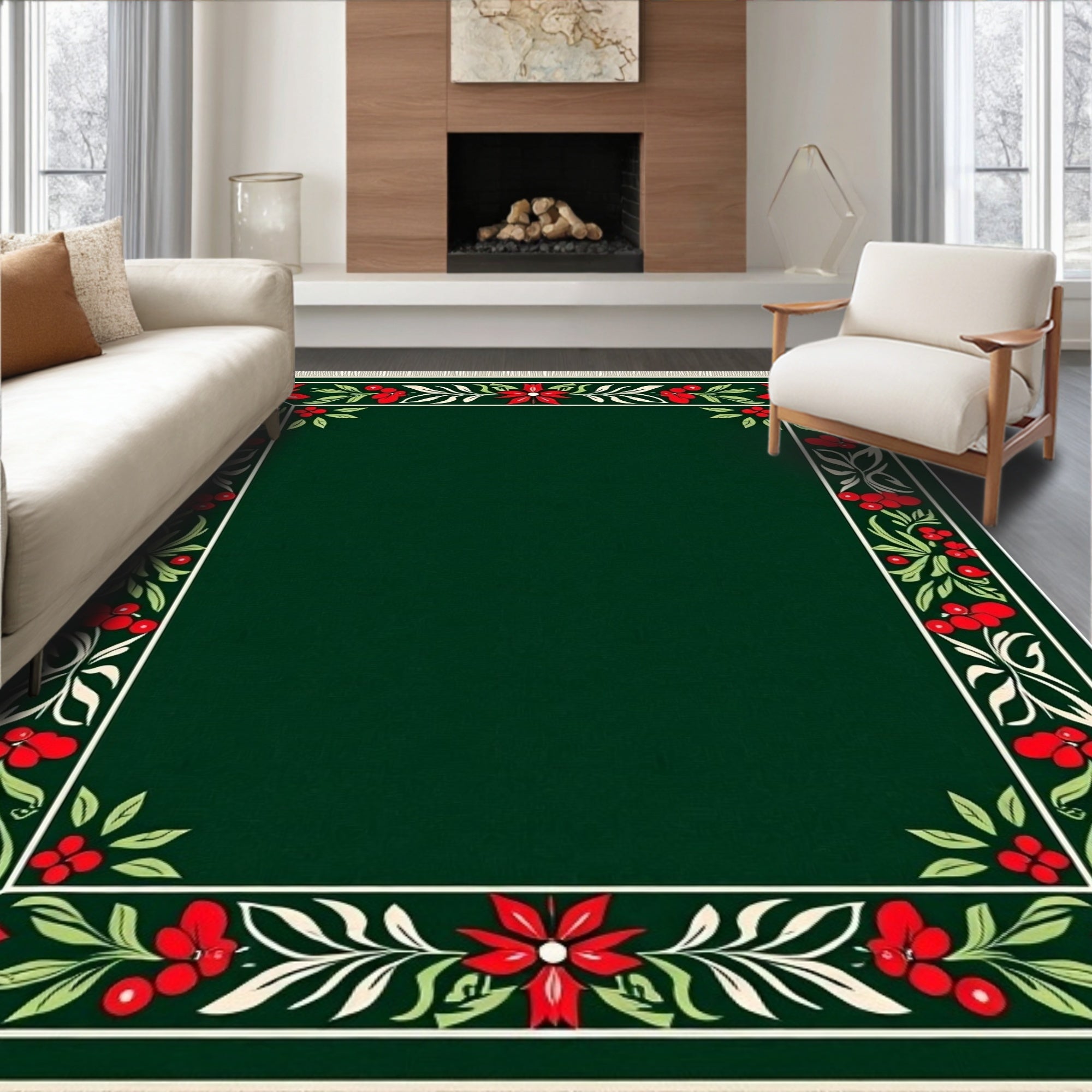 Elegant Red Berry Floral Border Rug