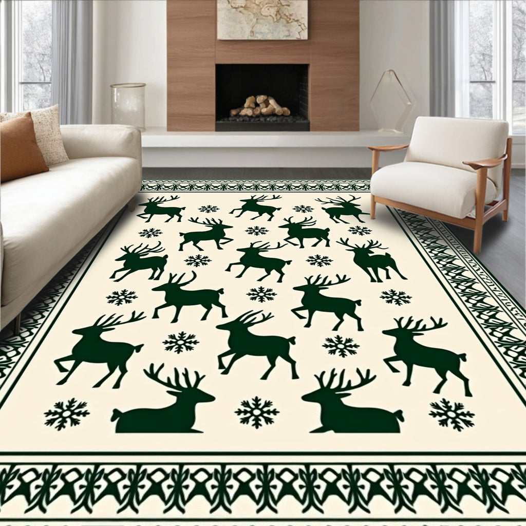 Forest Green Deer Snowflake Accent Rug