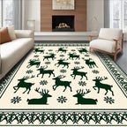 Forest Green Deer Snowflake Accent Rug