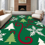 Green Christmas Trees Snowflakes Swirls Rug