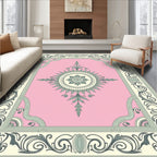 Pink Green Floral Sunburst Frame Rug
