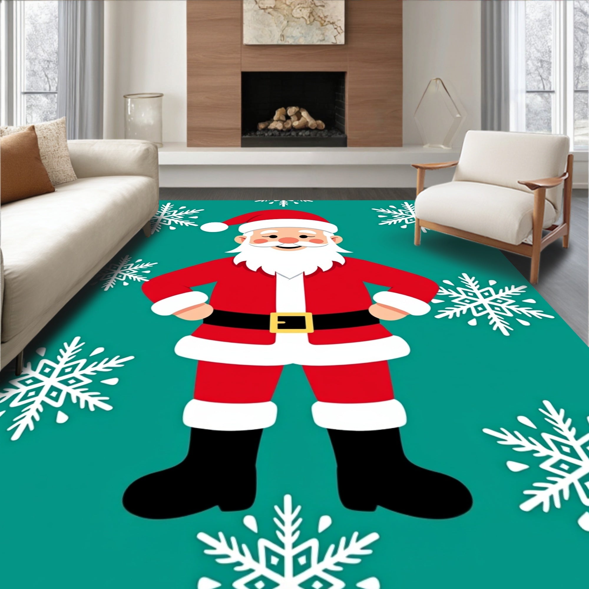 Festive Santa Claus Snowflake Celebration Rug