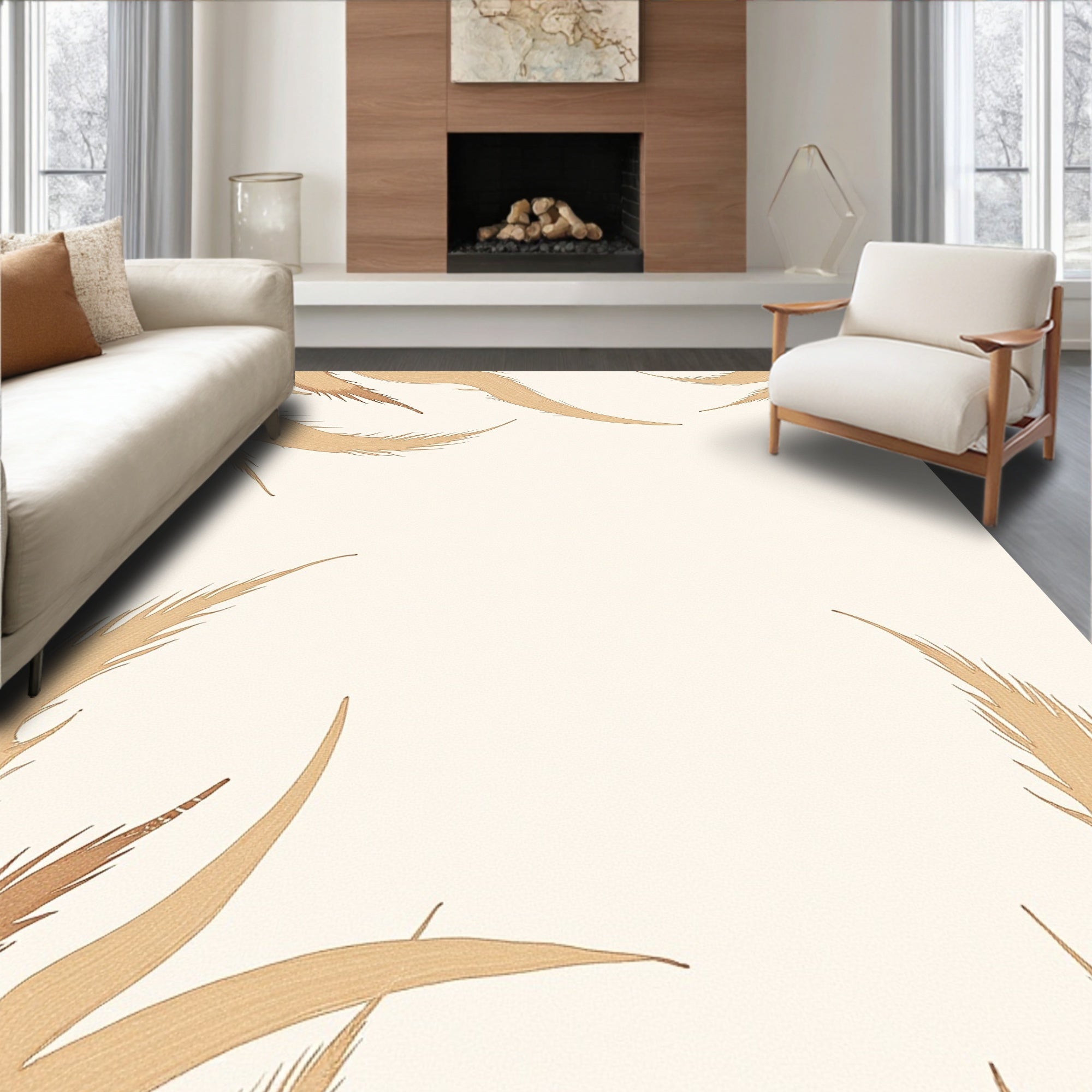 Golden Feather Border Accent Rug