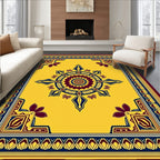 Vibrant Yellow Plum Geometric Medallion Rug
