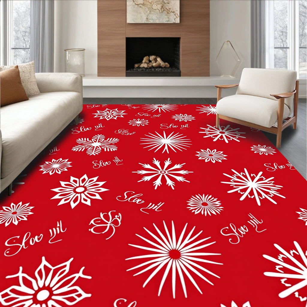 Classic Red Snowflake Holiday Rug