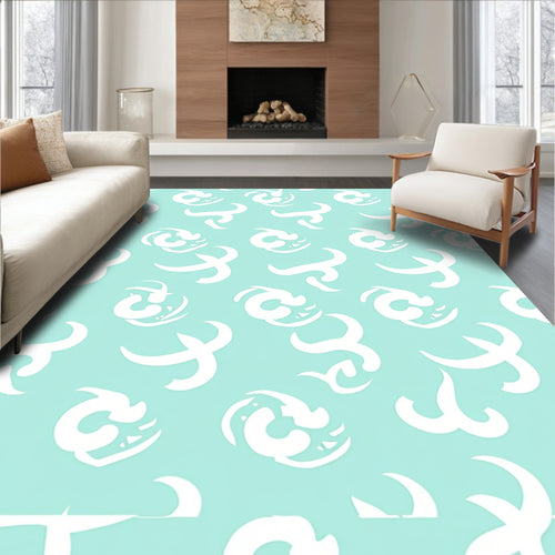 Aqua White Abstract Swirls Rug