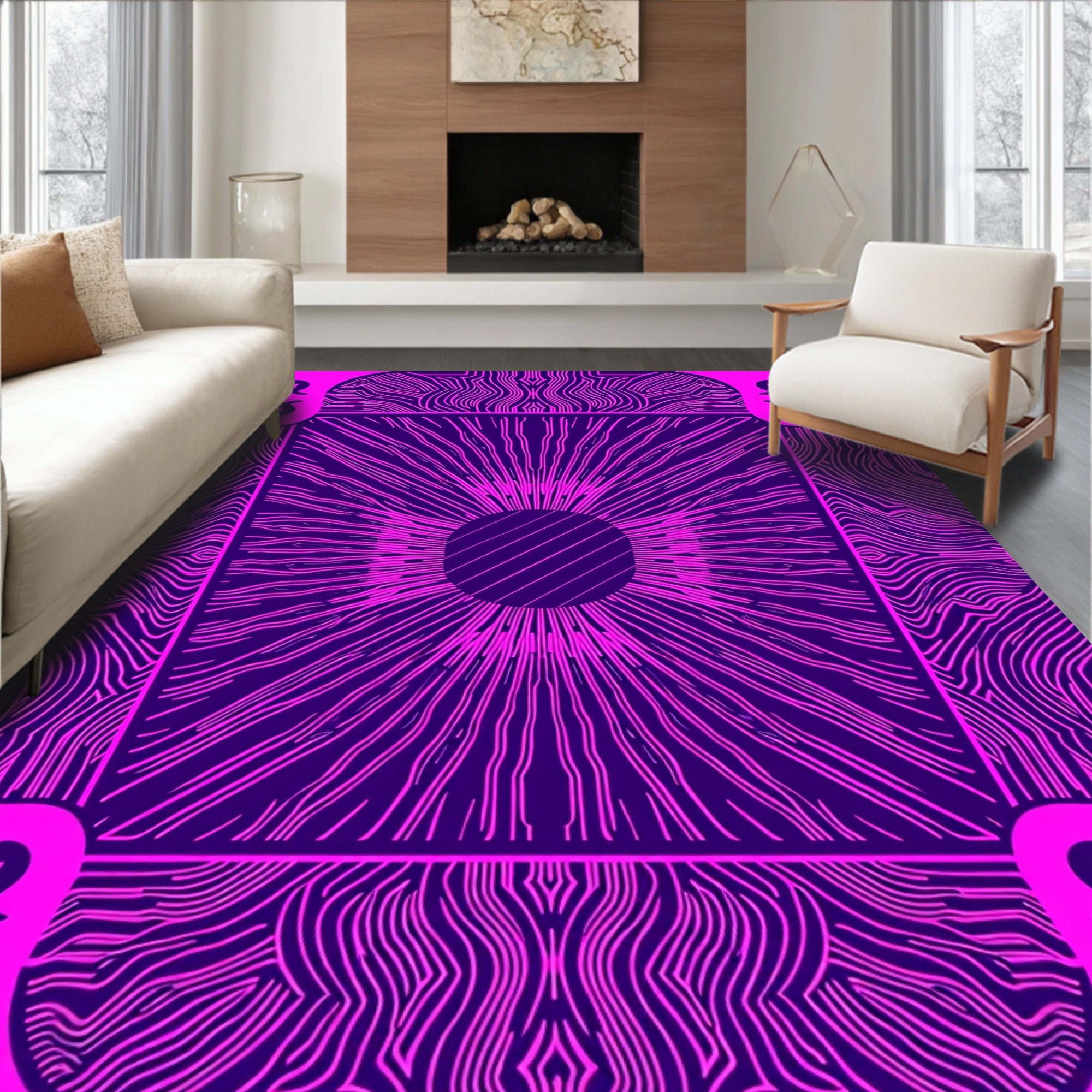 Bright Violet Sunburst Radial Rug