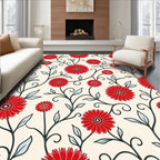 Crimson Floral Vine Scrollwork Rug
