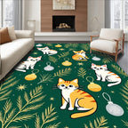 Green Whimsical Cat Christmas Ornament Rug