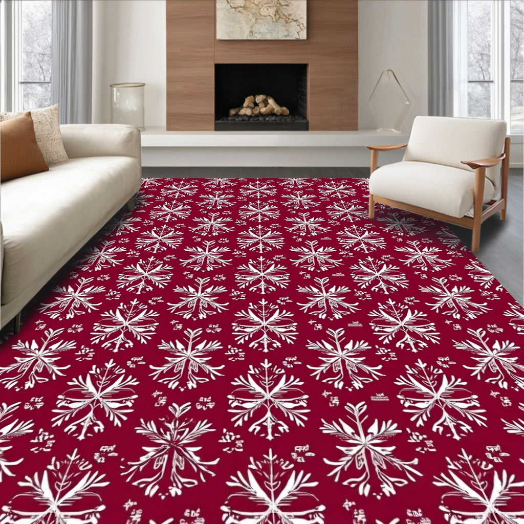 Crimson White Snowflake Folk Art Rug