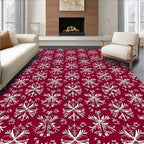 Crimson White Snowflake Folk Art Rug