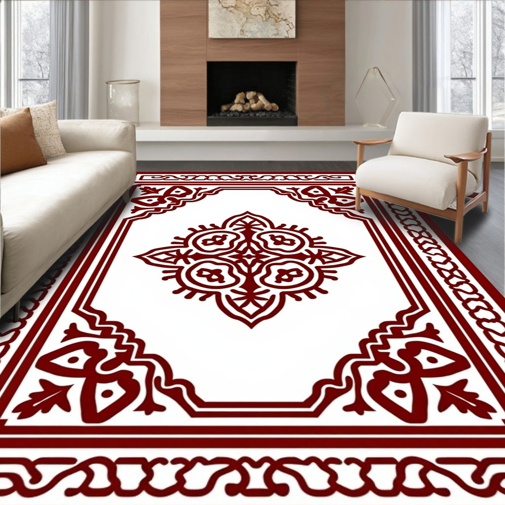 Rich Burgundy Intricate Floral Medallion Rug