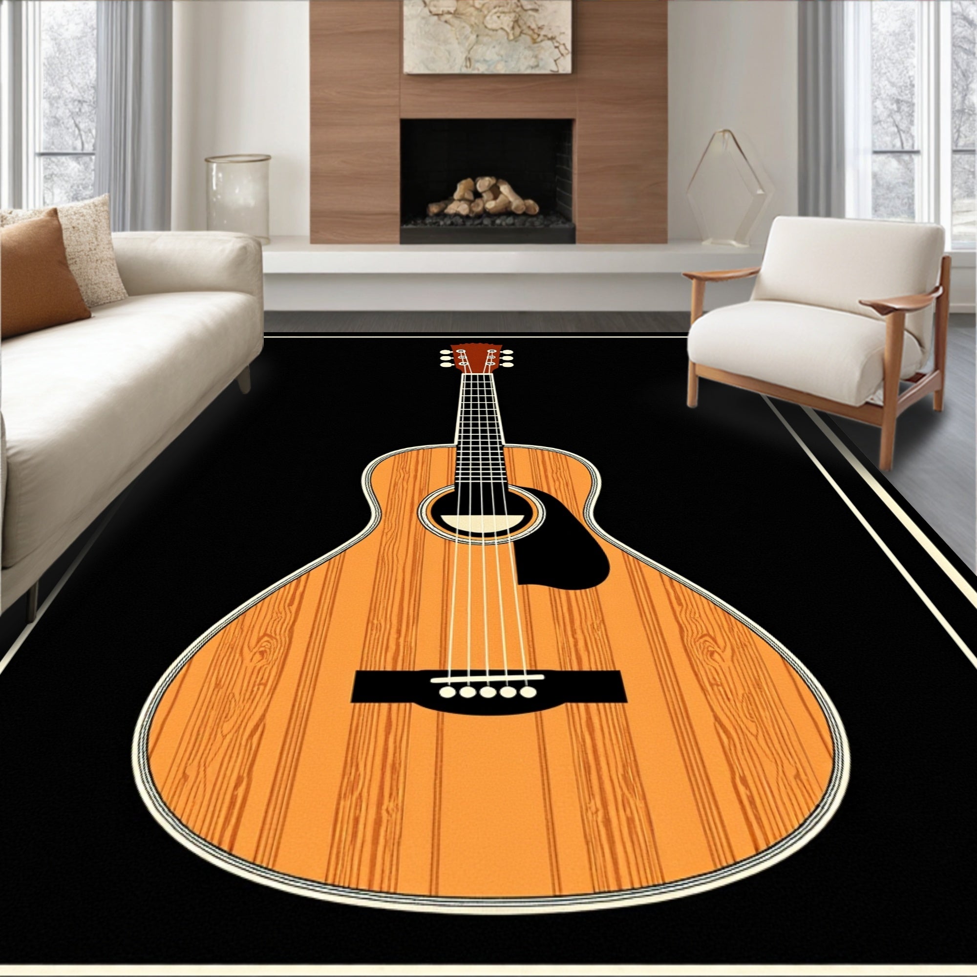 Vintage Acoustic Guitar Wood Grain Rug