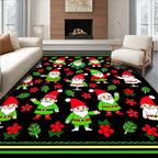 Whimsical Red Elf Christmas Gnome Medallion Rug