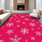 White Winter Snowflakes Crimson Field Rug