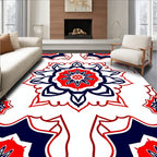 Crimson Navy Starburst Mandala Rug