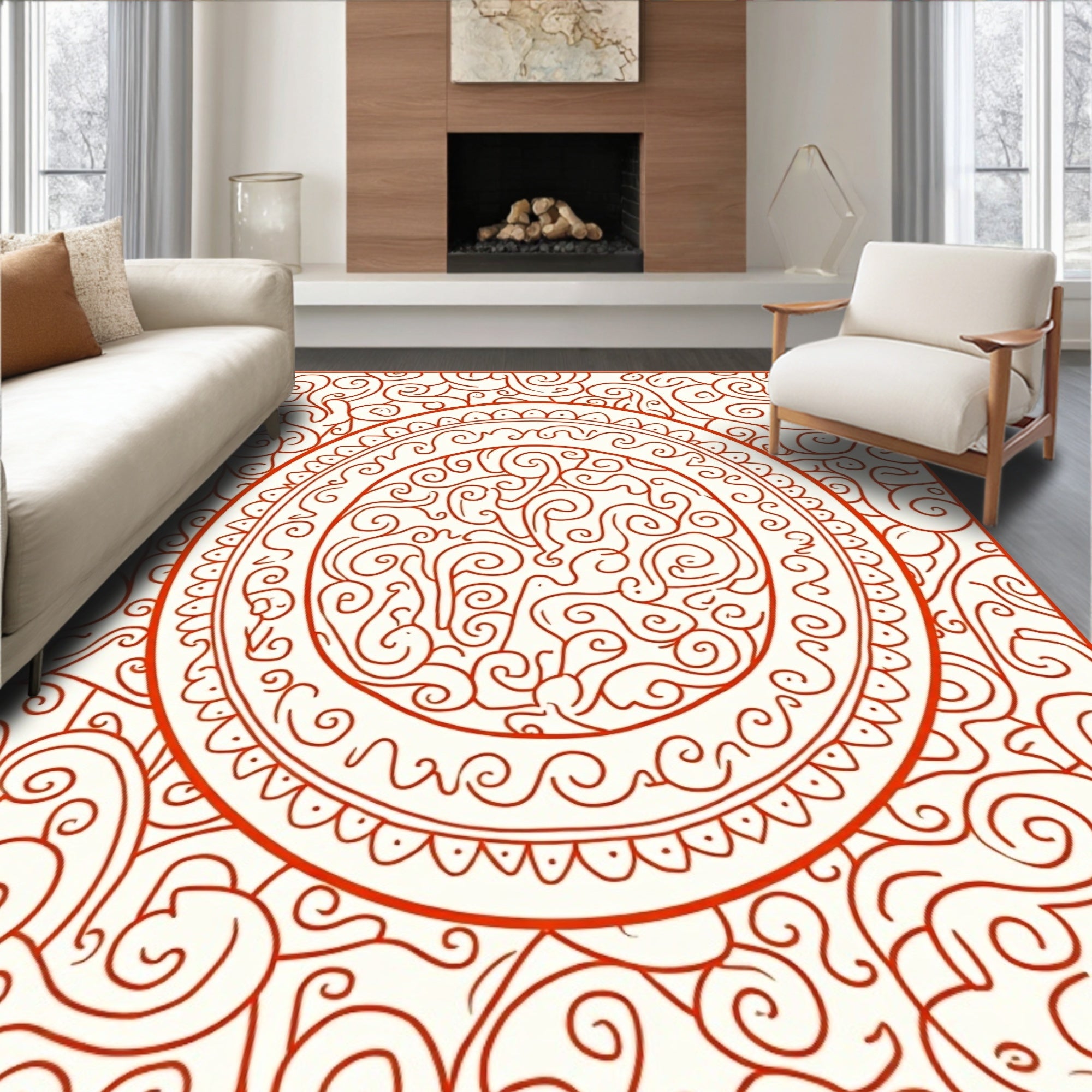 Crimson Swirl Medallion Mandala Rug