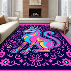 Vibrant Mythical Creature Floral Border Rug