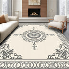 Cream Gray Mandala Frame Rug