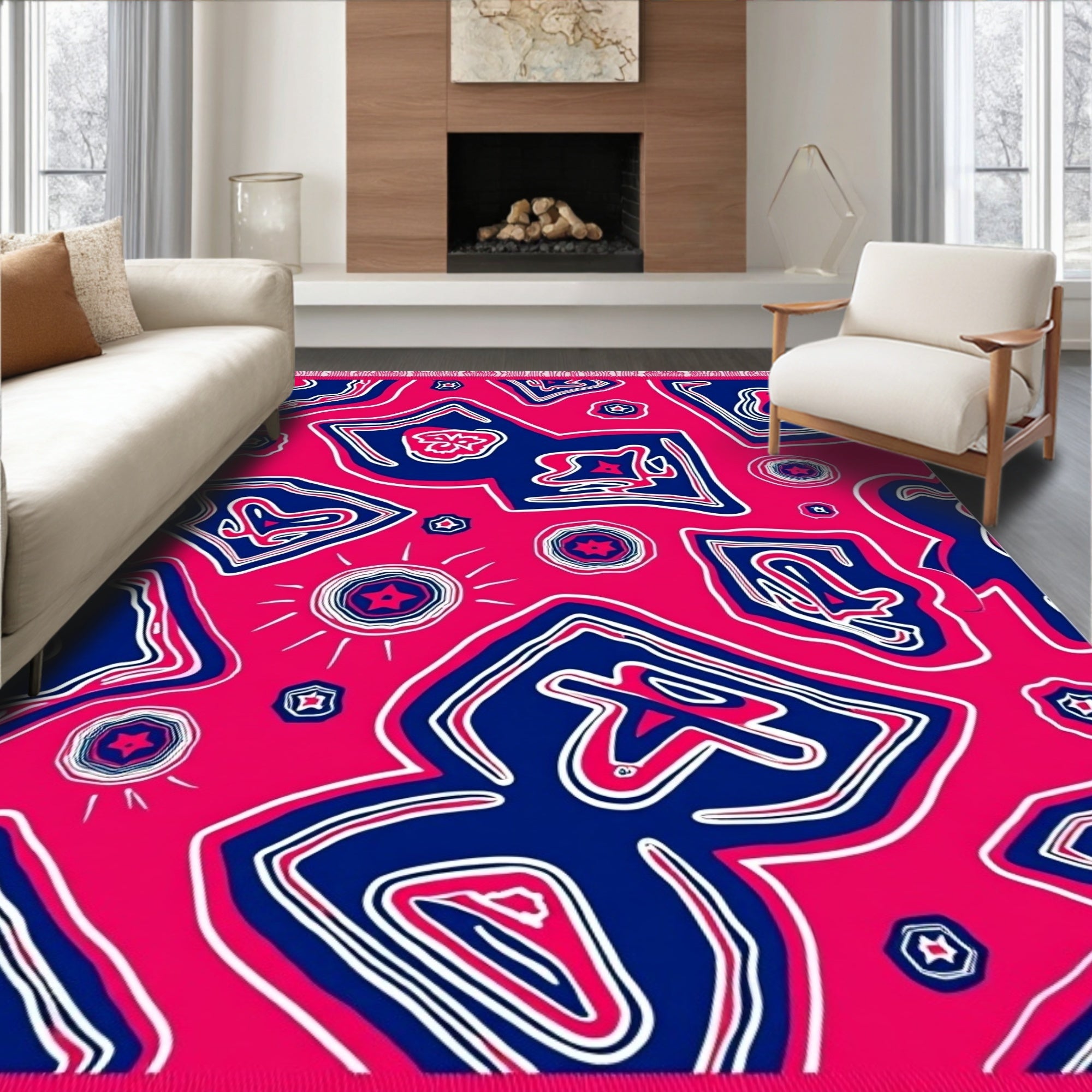 Bold Pink Blue Abstract Organic Rug