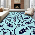 Navy Fish In Aqua Ovals Rug