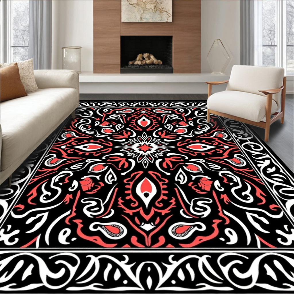 Bold Red Black Paisley Medallion Rug