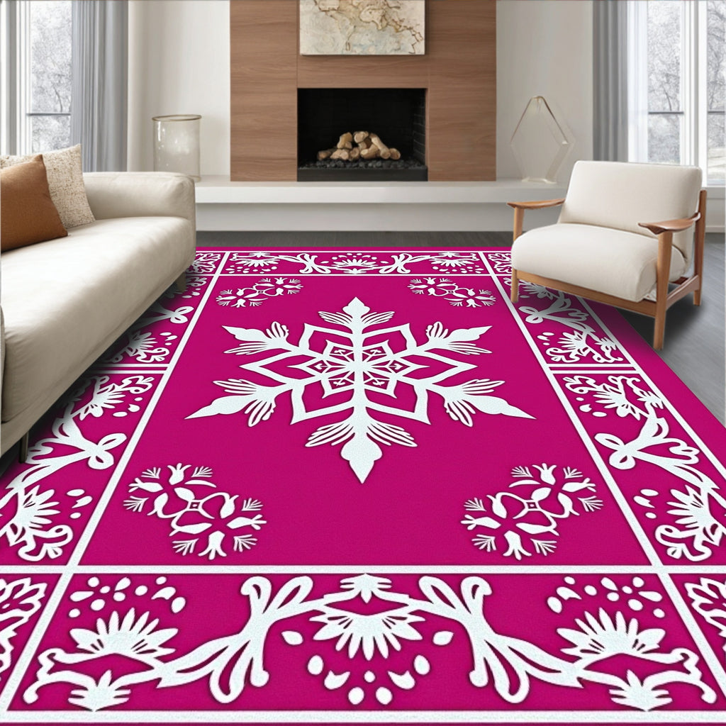 Fuchsia Snowflake Border Medallion Rug