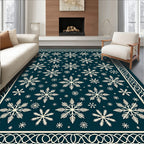 Cream Snowflakes On Dark Teal Background Rug