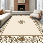 Elegant Gold Cream Floral Border Rug