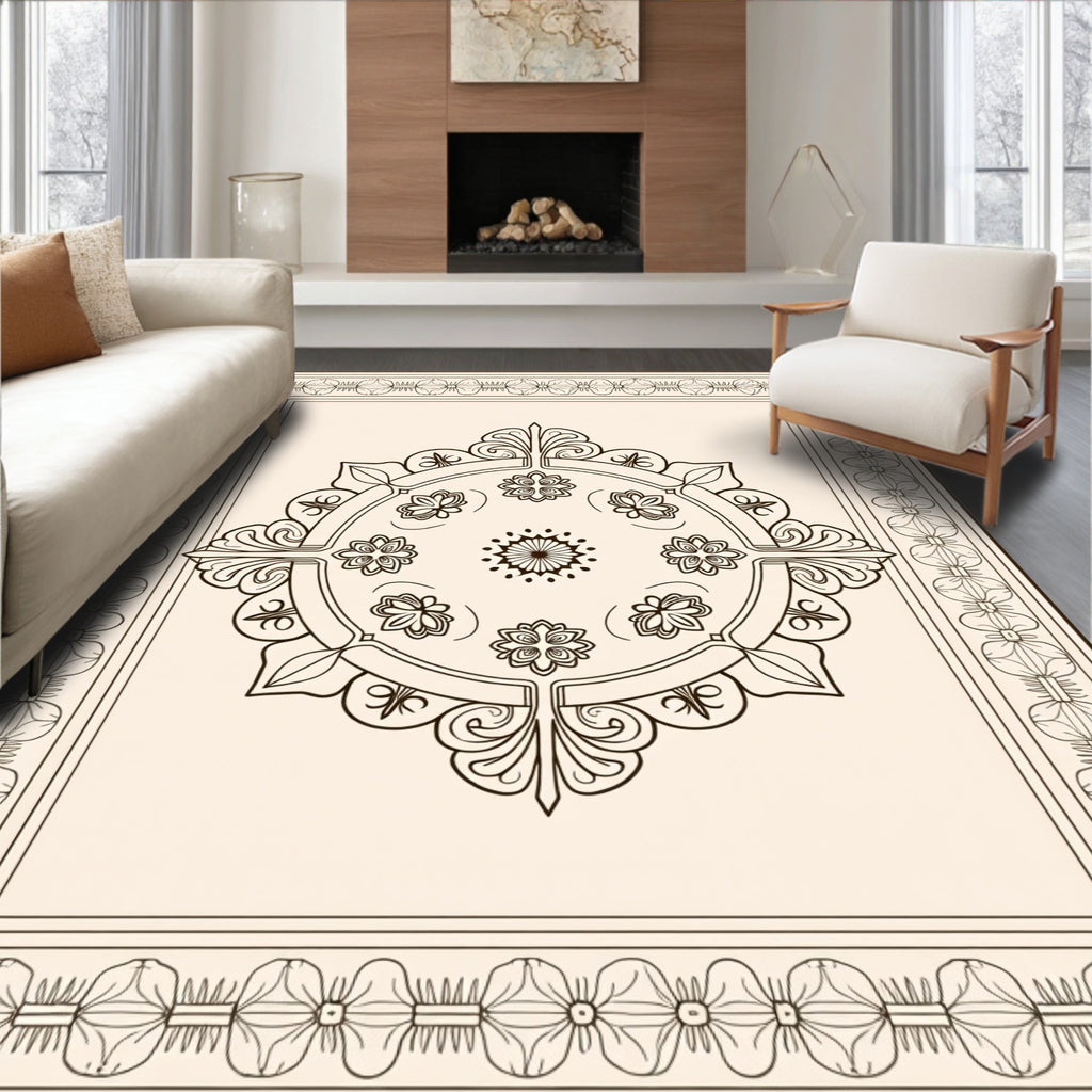 Cream Central Medallion Floral Border Rug