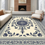 Navy Blue Ornate Floral Medallion Rug