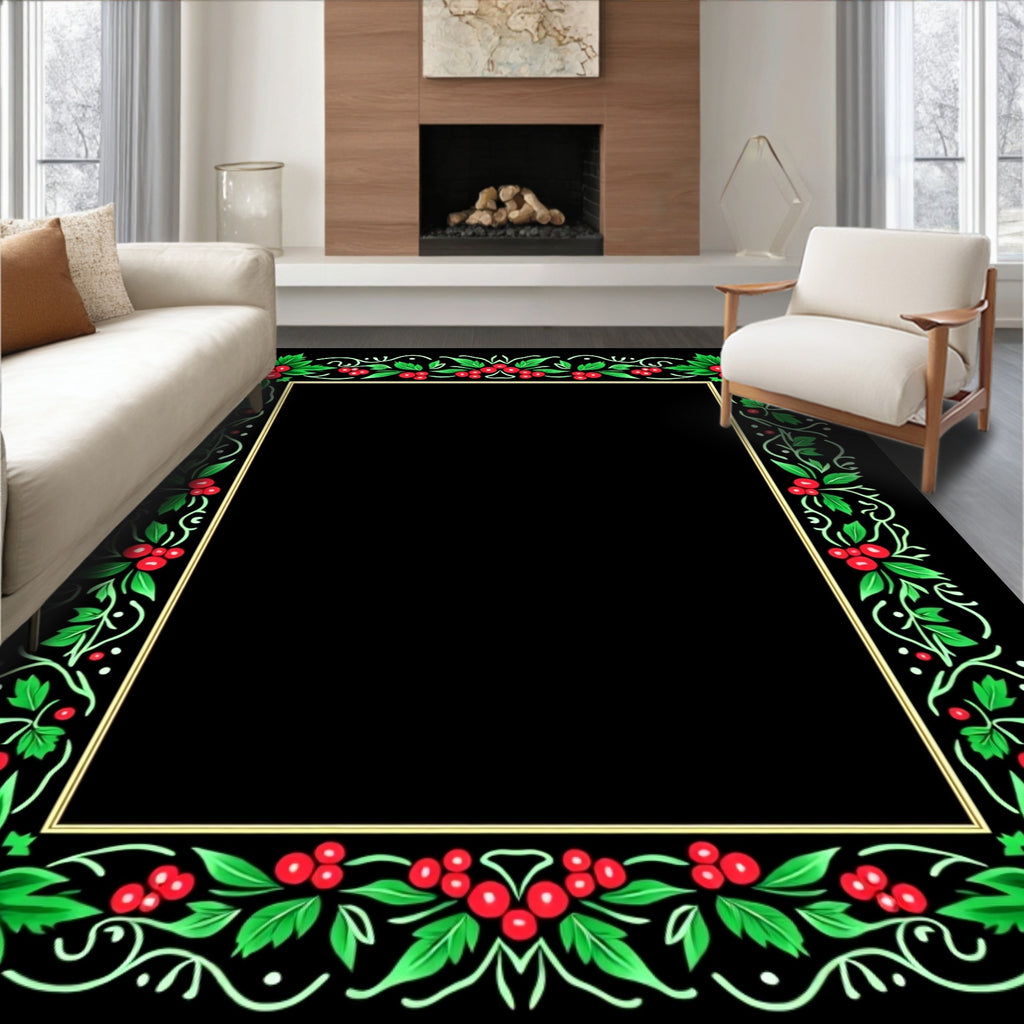 Red Holly Berry Garland Frame Rug