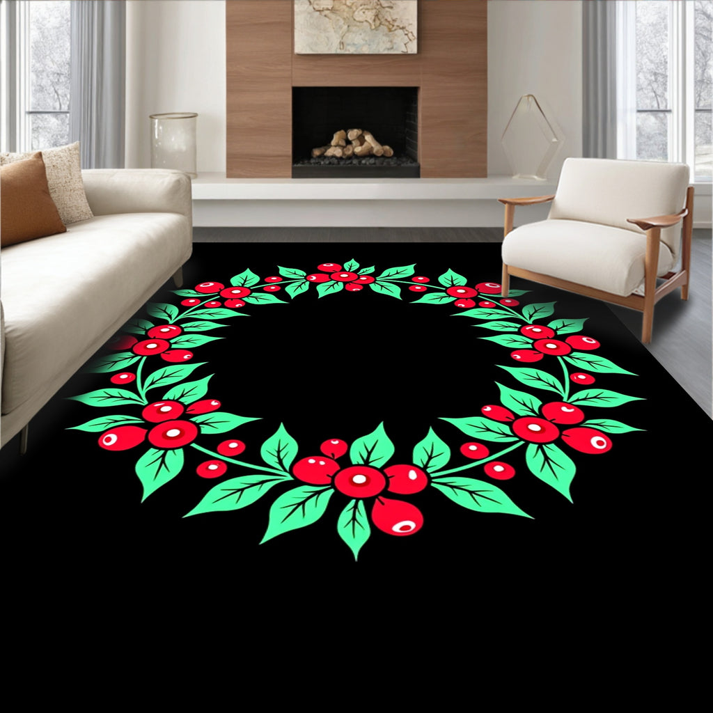 Crimson Berry Leaf Garland Rug