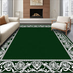 Elegant Emerald Green Floral Border Rug