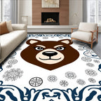 Charming Brown Bear With Snowflakes Border Rug