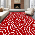 Crimson White Swirl Organic Line Art Rug