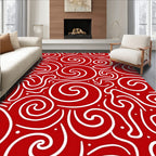 Crimson White Abstract Swirl Rug