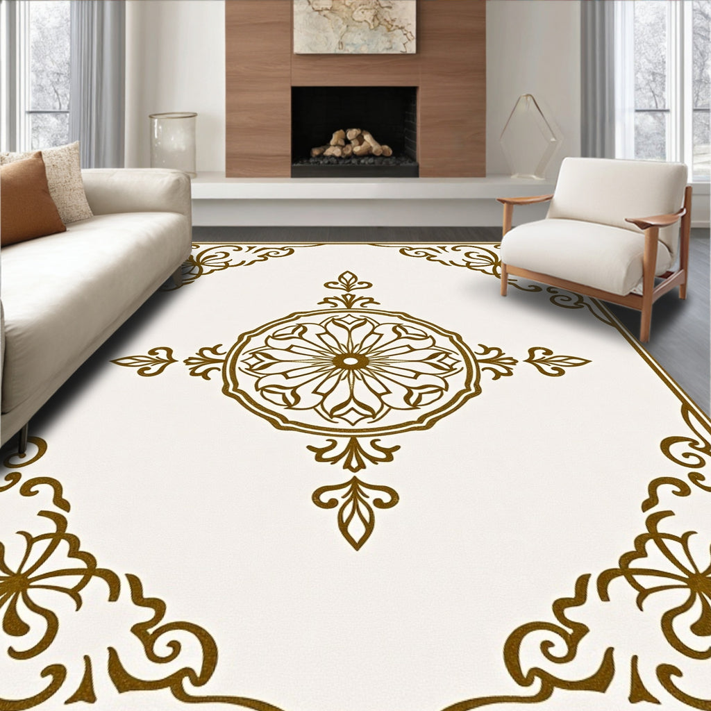 Golden Floral Centerpiece Square Rug