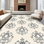 Cream and Charcoal Damask Oval Accents Rug
