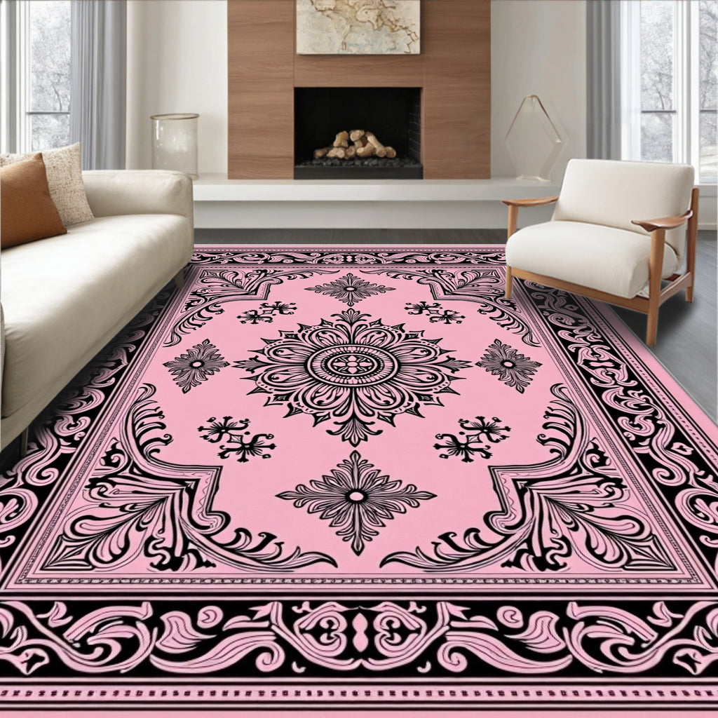 Embellished Pink Floral Medallion Rug