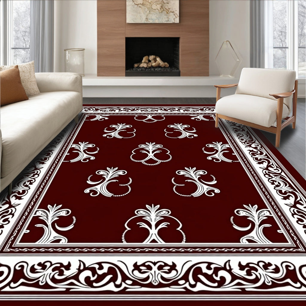 Deep Red Classic Floral Arch Rug