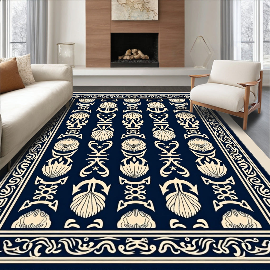 Navy Cream Marine Nautical Motif Rug