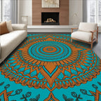 Teal Orange Medallion Folk Art Rug